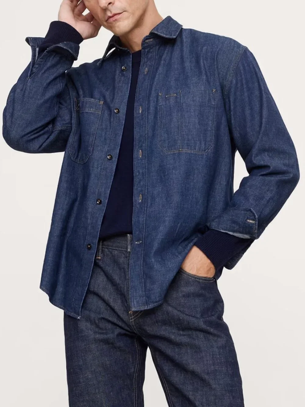 NWT Banana Republic Men's Dark Rinse Denim Relaxed-Fit Western Shirt M